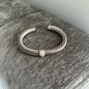 David Yurman Silver Cable Bracelet with Decorative Accent